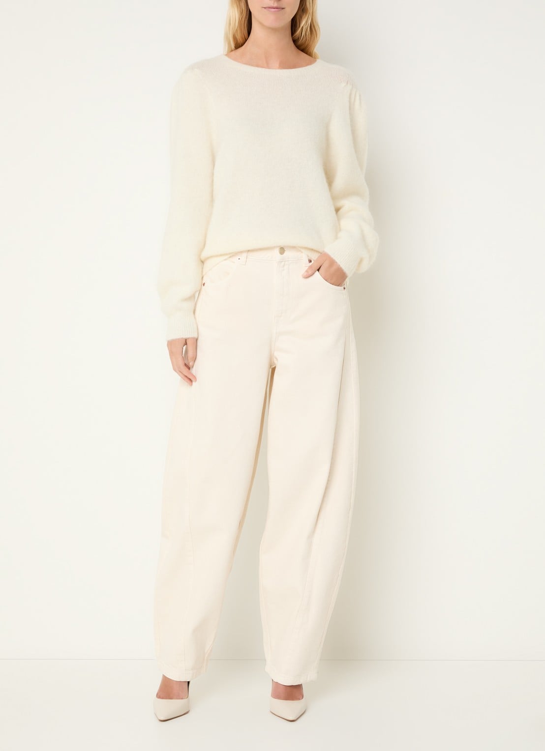 Aaiko Daley high waist balloon fit jeans met gekleurde wassing - voorkant 4 creme
