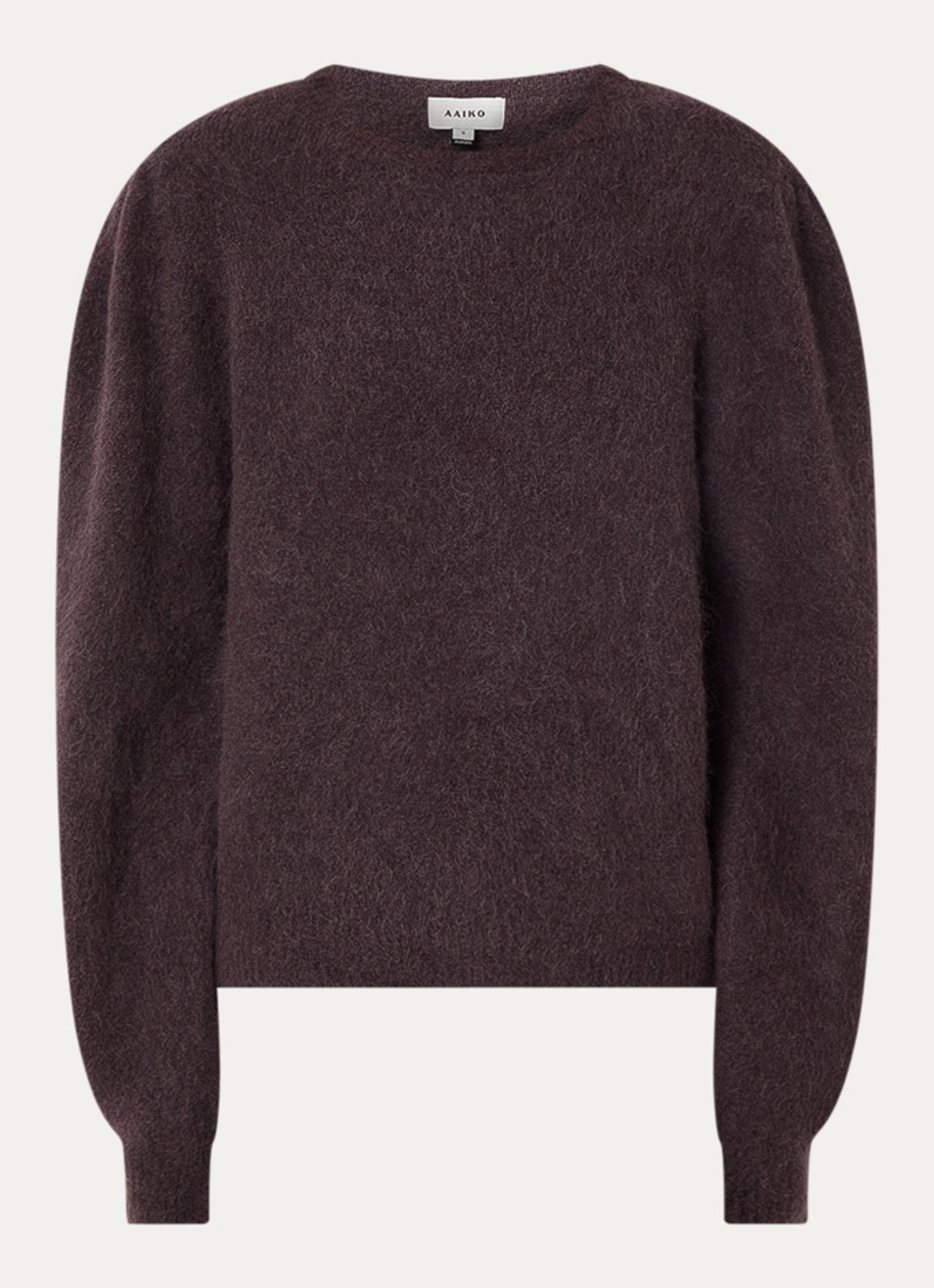 Aaiko Denize fijngebreide trui in alpaca wolblend met ballonmouw - voorkant 2 aubergine