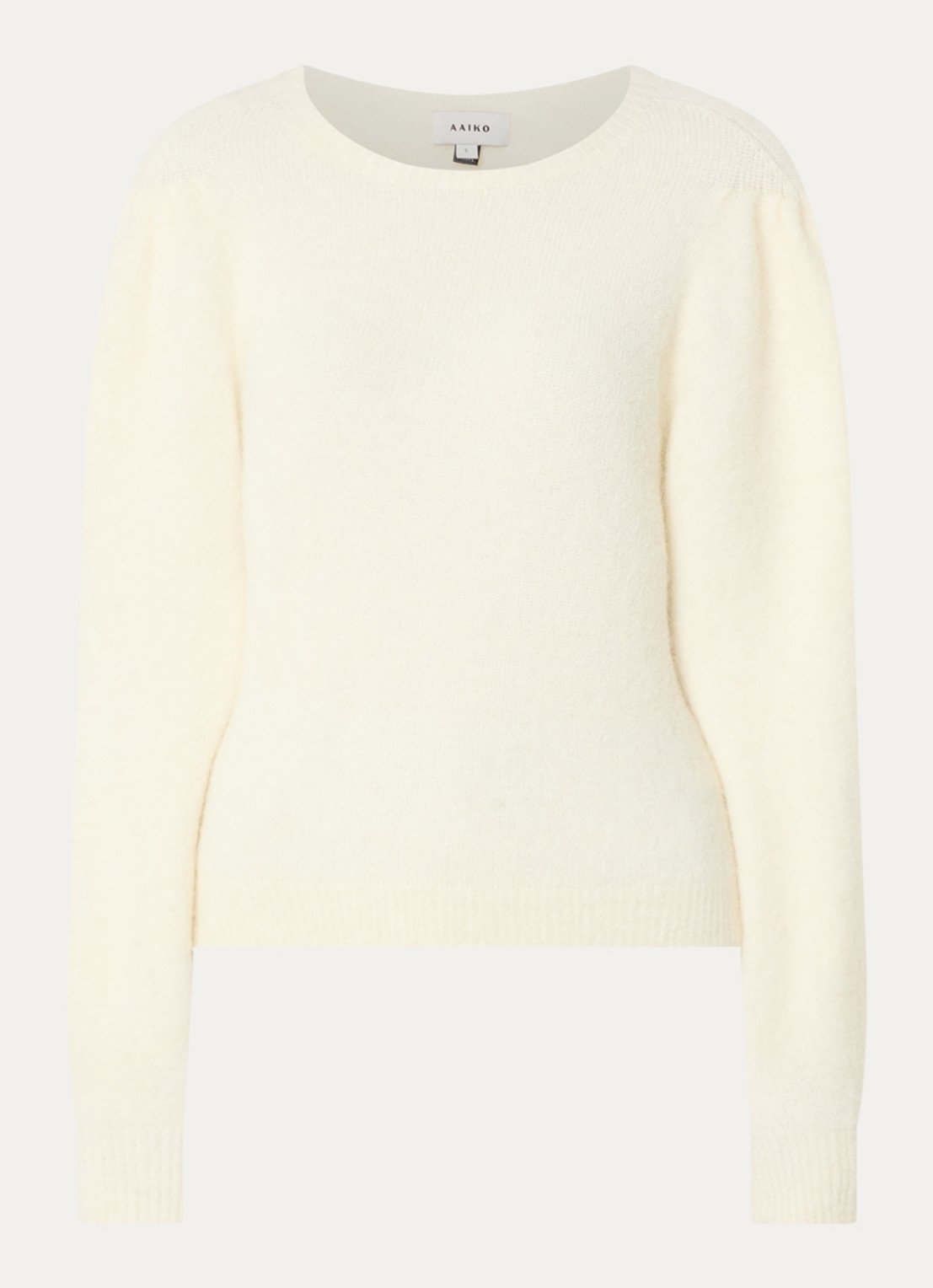 Aaiko Denize fijngebreide trui in alpaca wolblend met ballonmouw - voorkant creme