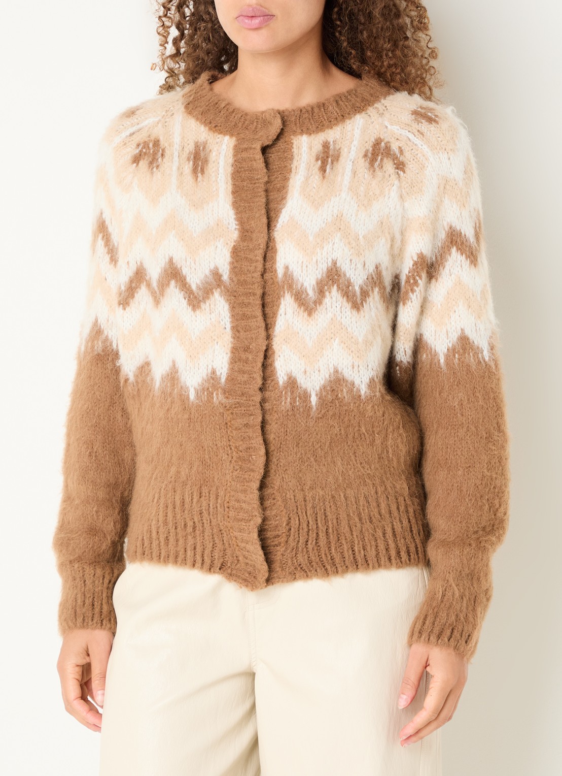 Aaiko Dina grofgebreide vest in alpaca wolblend - detail bruin