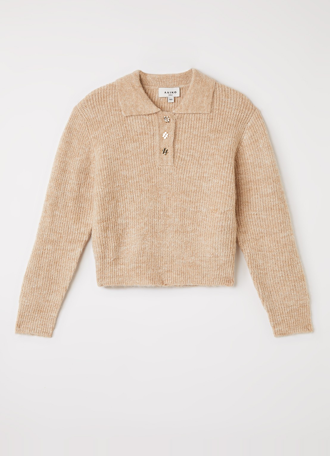 Aaiko Doux grofgebreide trui in alpaca wolblend - voorkant beige