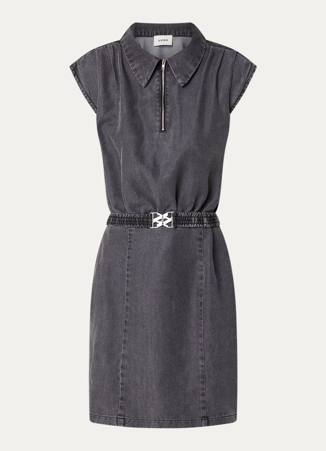 Aaiko Edith mini jurk met ceintuur - voorkant 3 antraciet