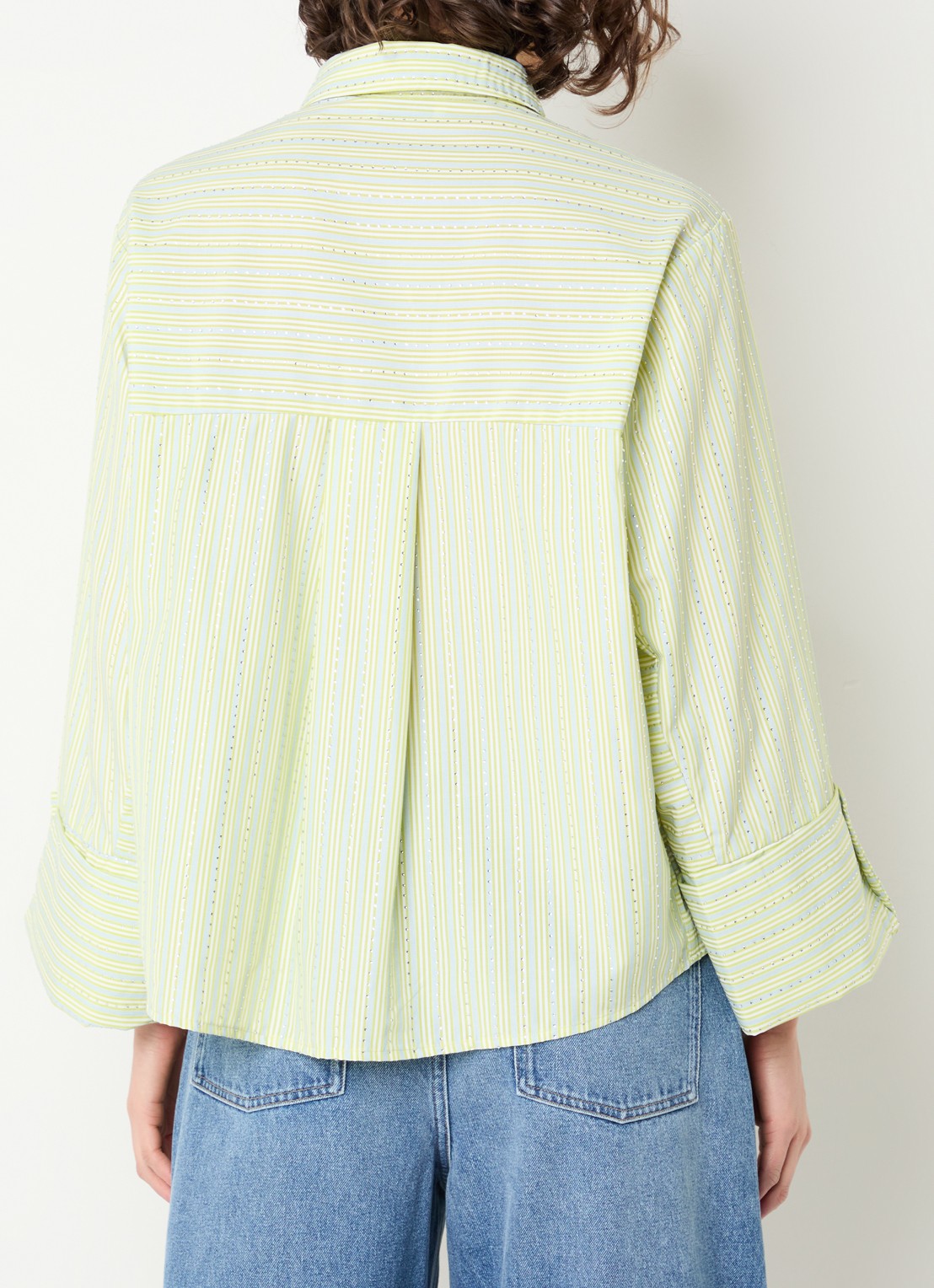 Aaiko Elda blouse met streepprint en strass - achterkant lichtgroen