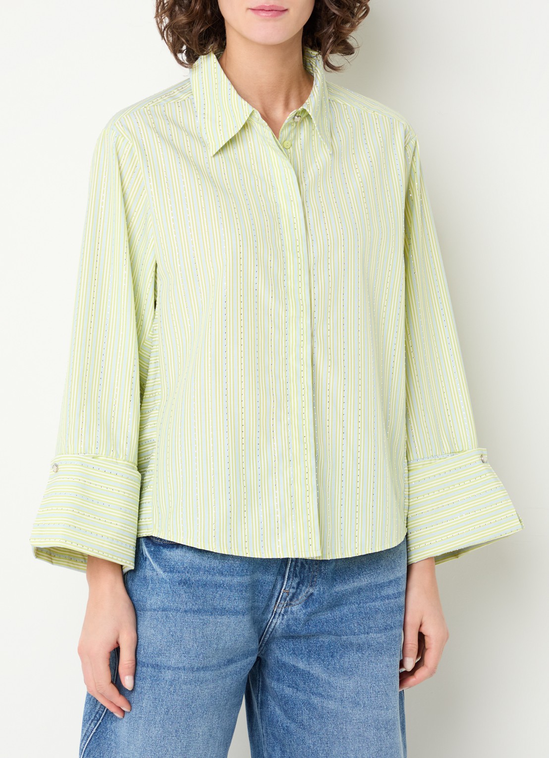 Aaiko Elda blouse met streepprint en strass - detail 4 lichtgroen