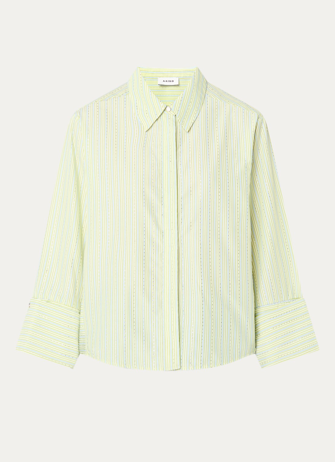 Aaiko Elda blouse met streepprint en strass - voorkant 2 lichtgroen