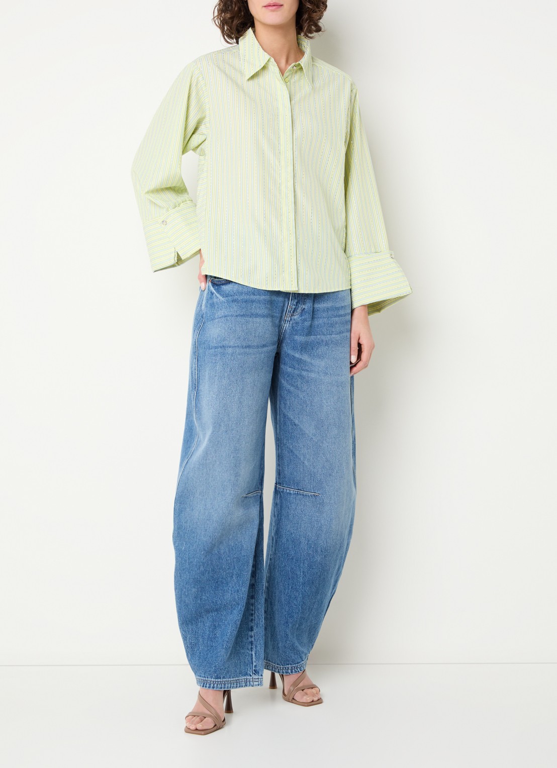 Aaiko Elda blouse met streepprint en strass - voorkant 3 lichtgroen
