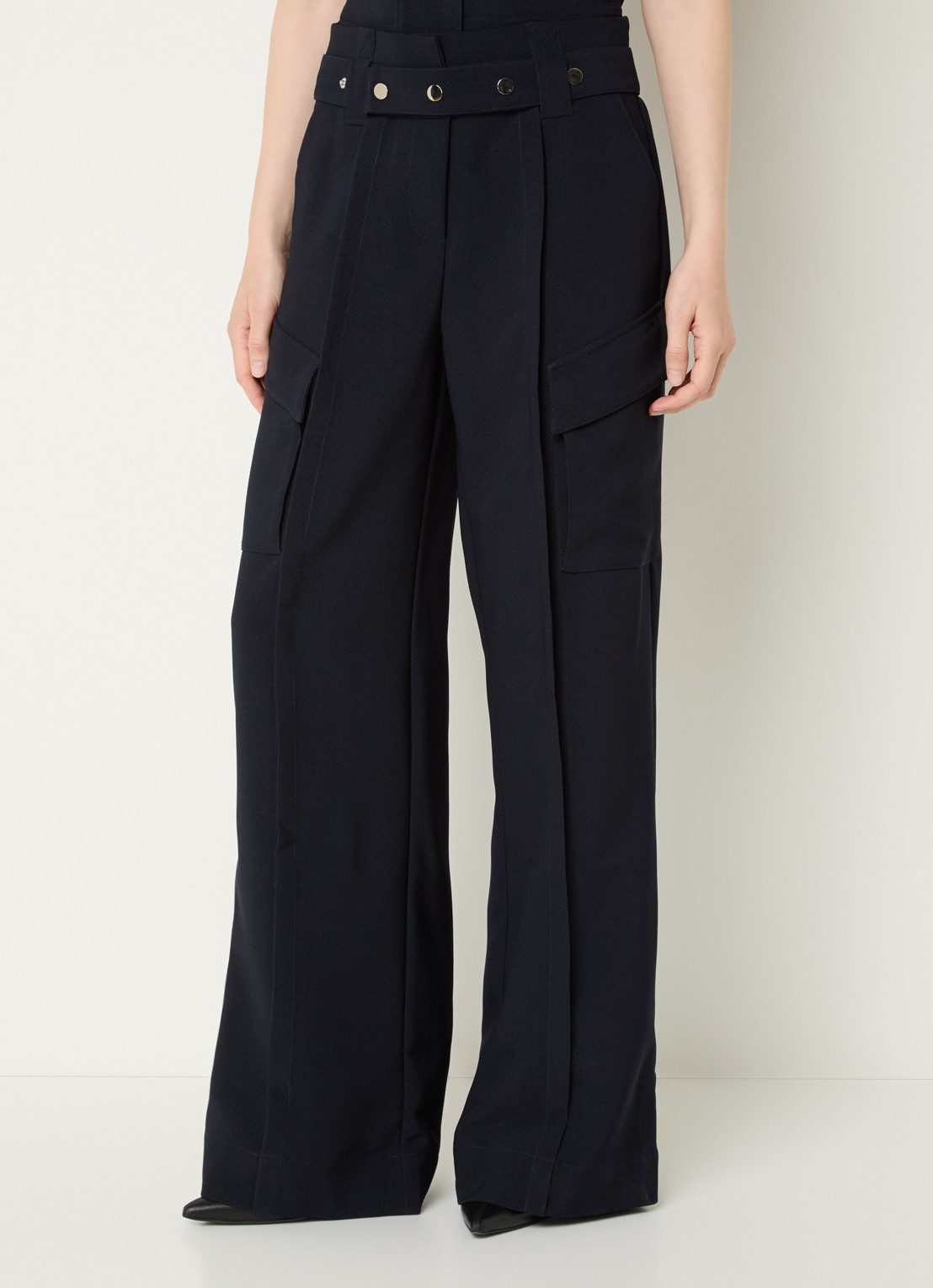 Aaiko Elvar high waist wide fit pantalon met steekzakken - detail 3 donkerblauw