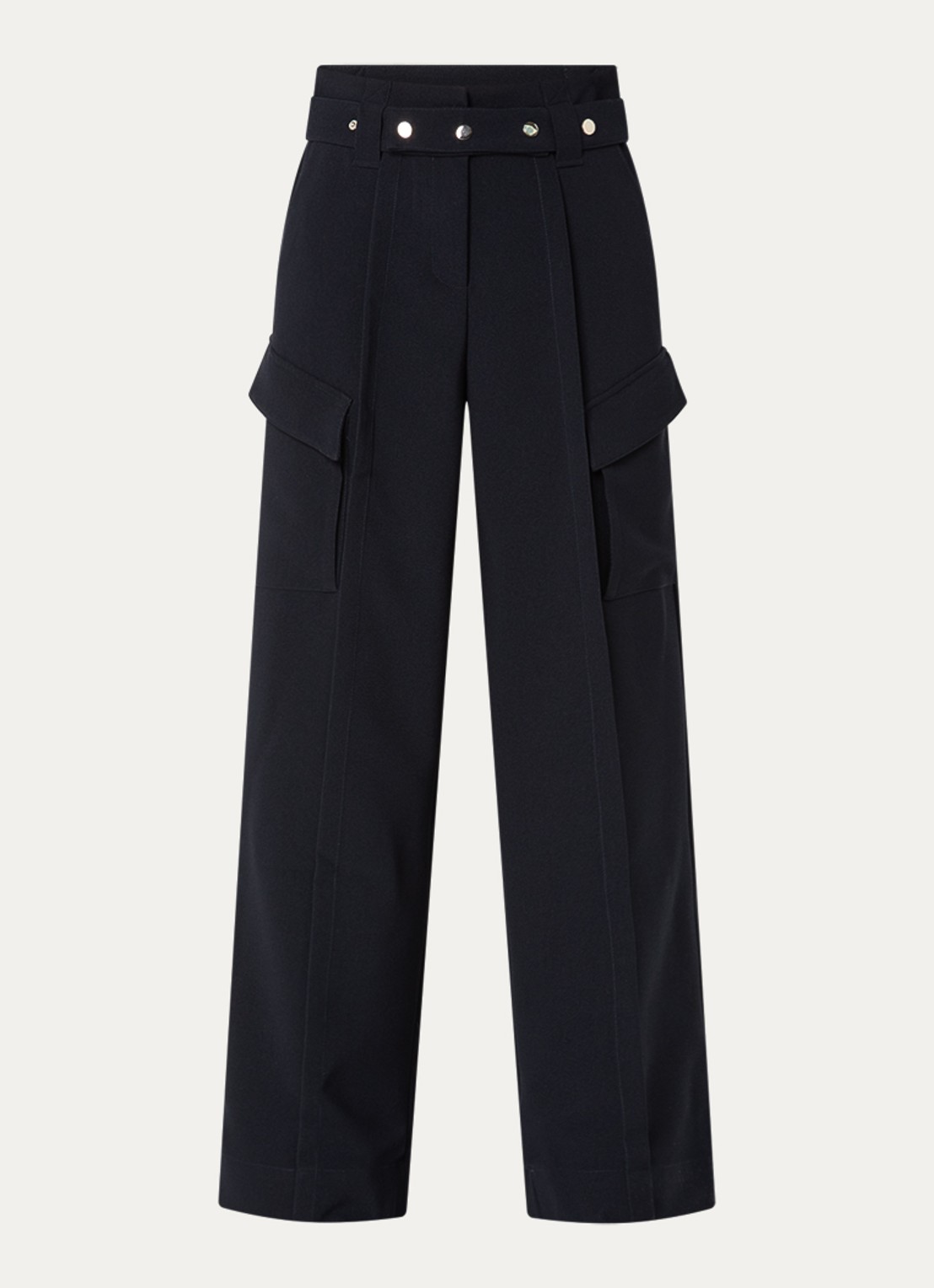 Aaiko Elvar high waist wide fit pantalon met steekzakken - voorkant donkerblauw