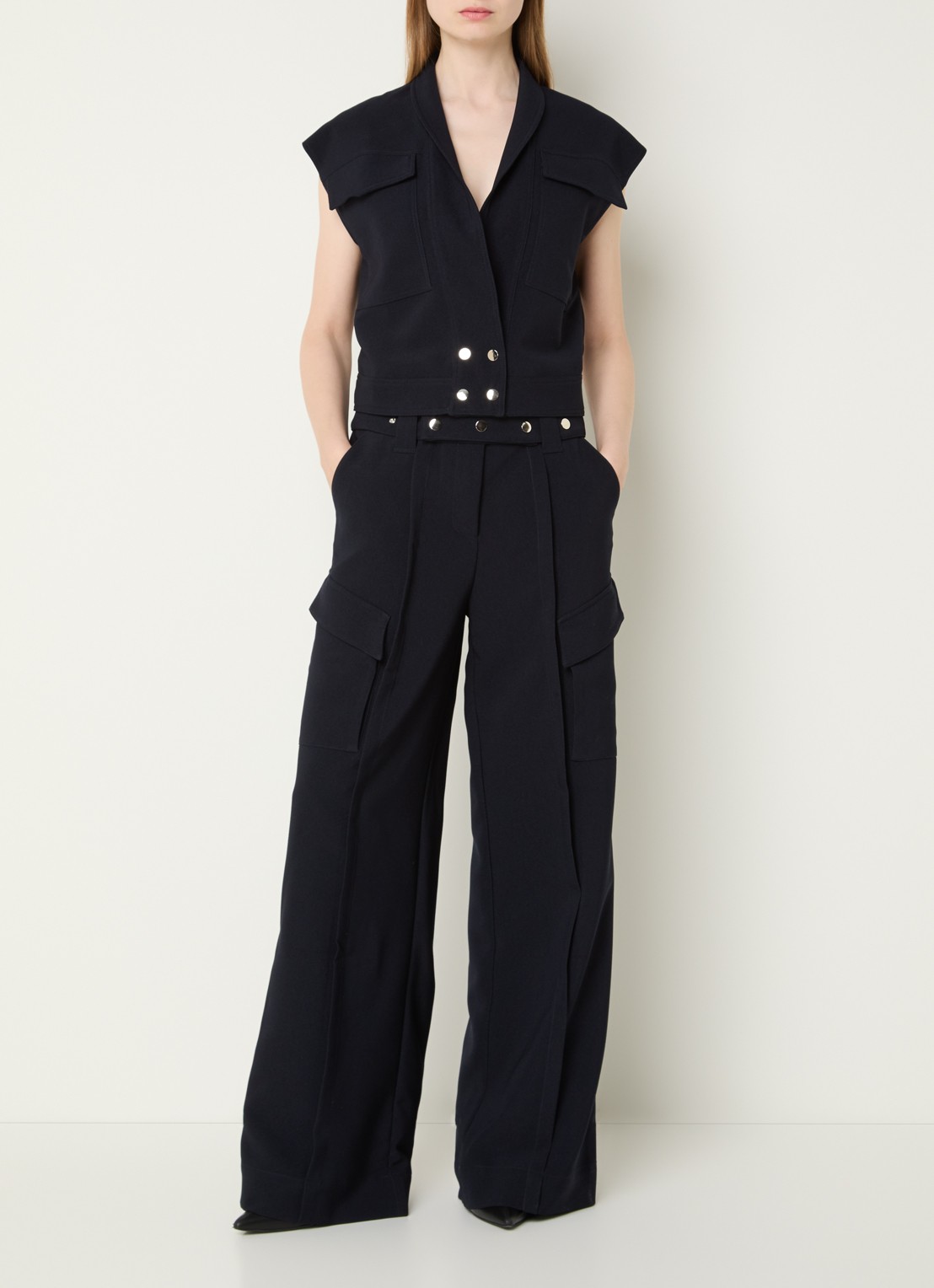 Aaiko Elvar high waist wide fit pantalon met steekzakken - voorkant 2 donkerblauw