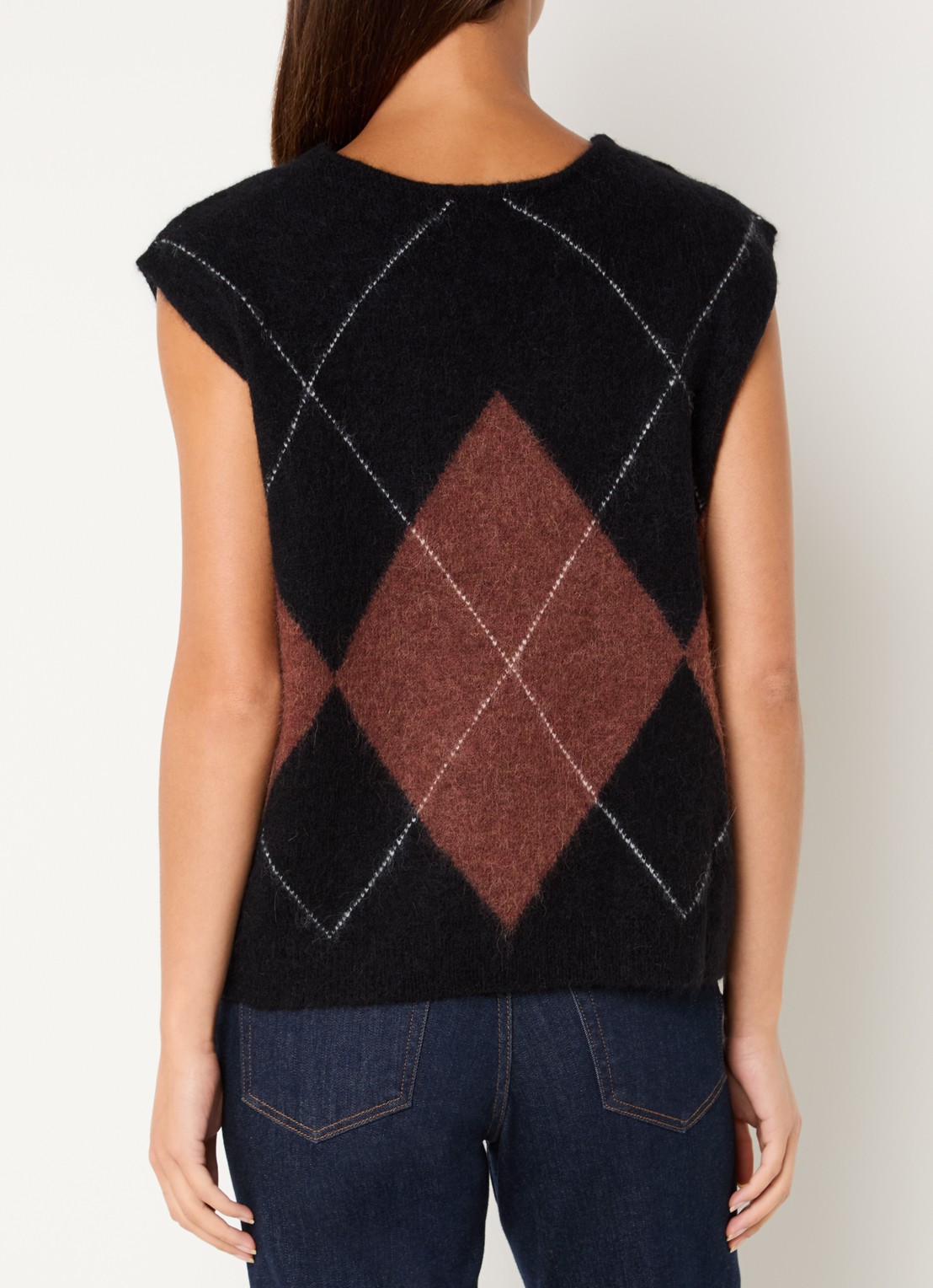 Aaiko Emmy grofgebreide spencer in wolblend met ronde hals - achterkant cognac