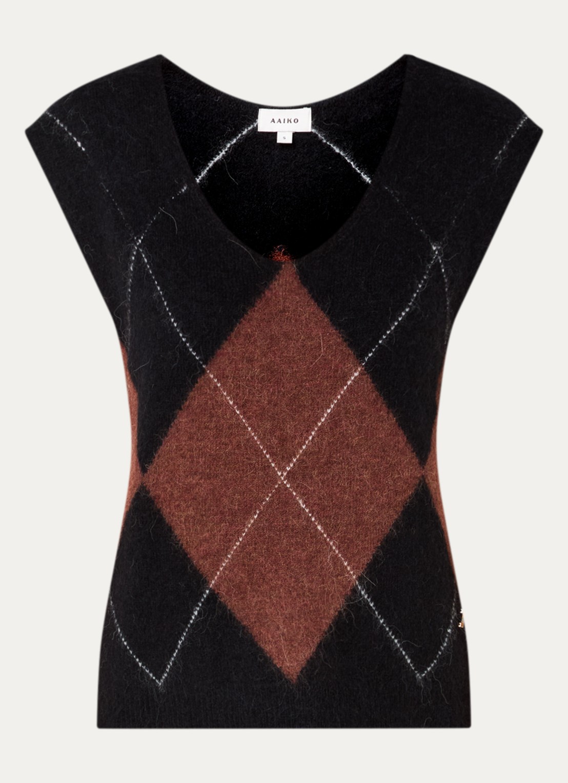 Aaiko Emmy grofgebreide spencer in wolblend met ronde hals - voorkant 3 cognac