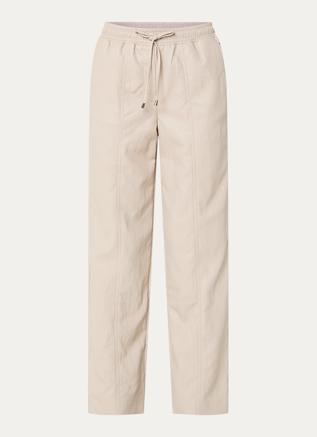 Aaiko Esila mid waist wide fit broek van imitatieleer - voorkant 2 vanillegeel