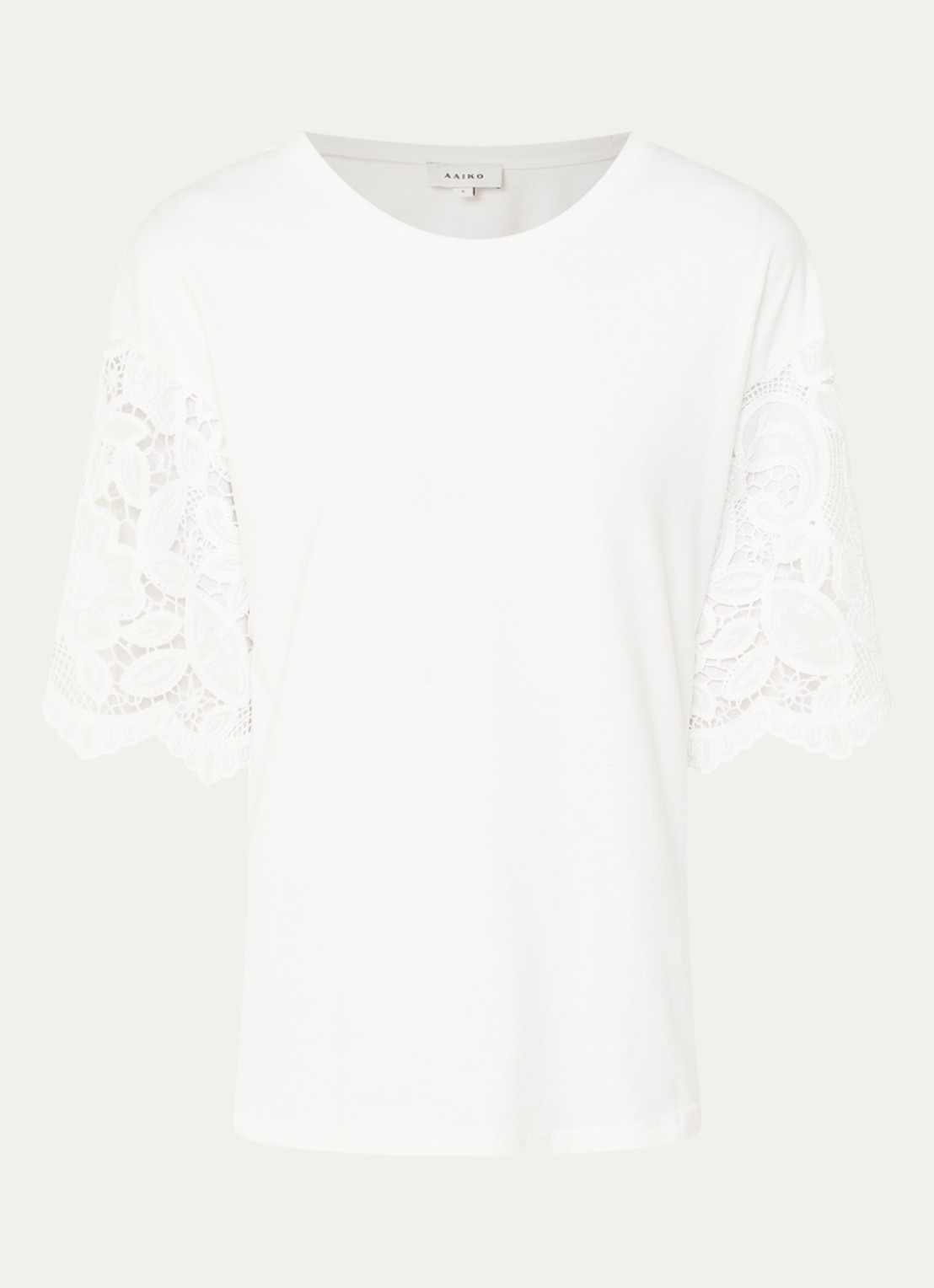 Aaiko Esther T-shirt met broderie - voorkant gebroken wit