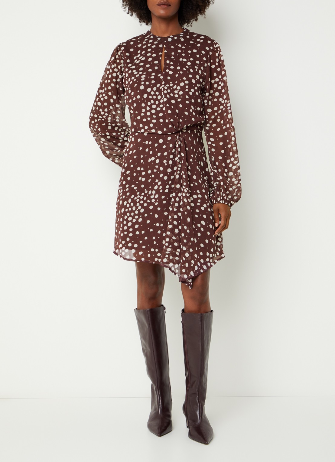 Aaiko Falin mini jurk met keyhole - voorkant 2 aubergine