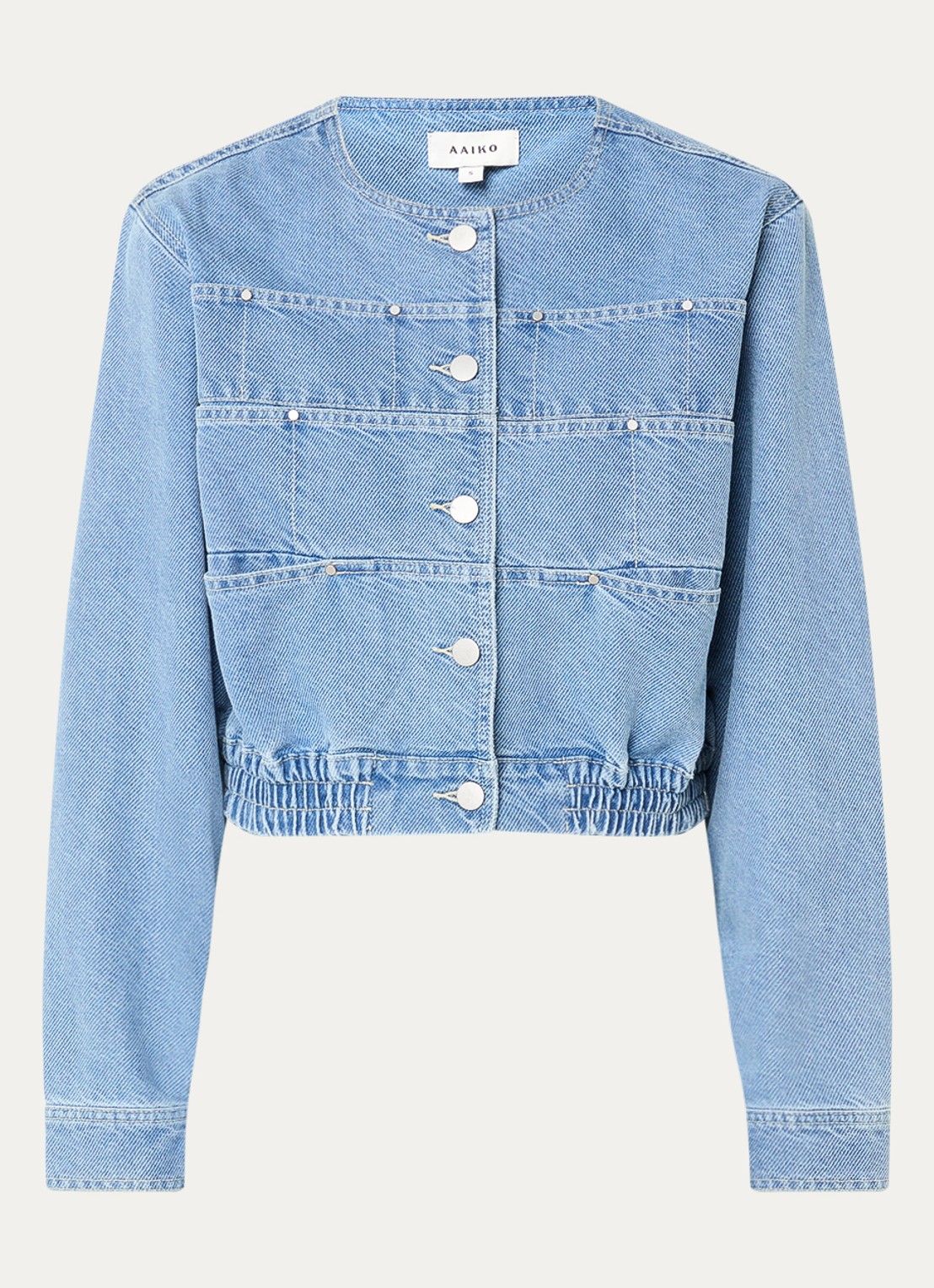 Aaiko Fallon cropped spijkerjas met ronde hals - voorkant 2 indigo