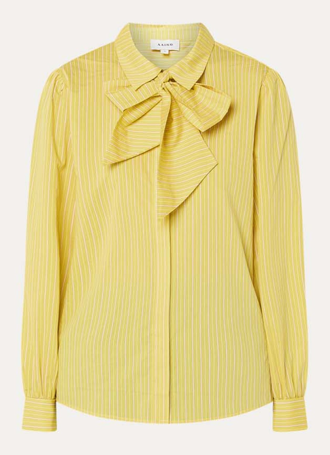 Aaiko Fenne blouse met sjaalkraag en streepprint - voorkant 2 geel