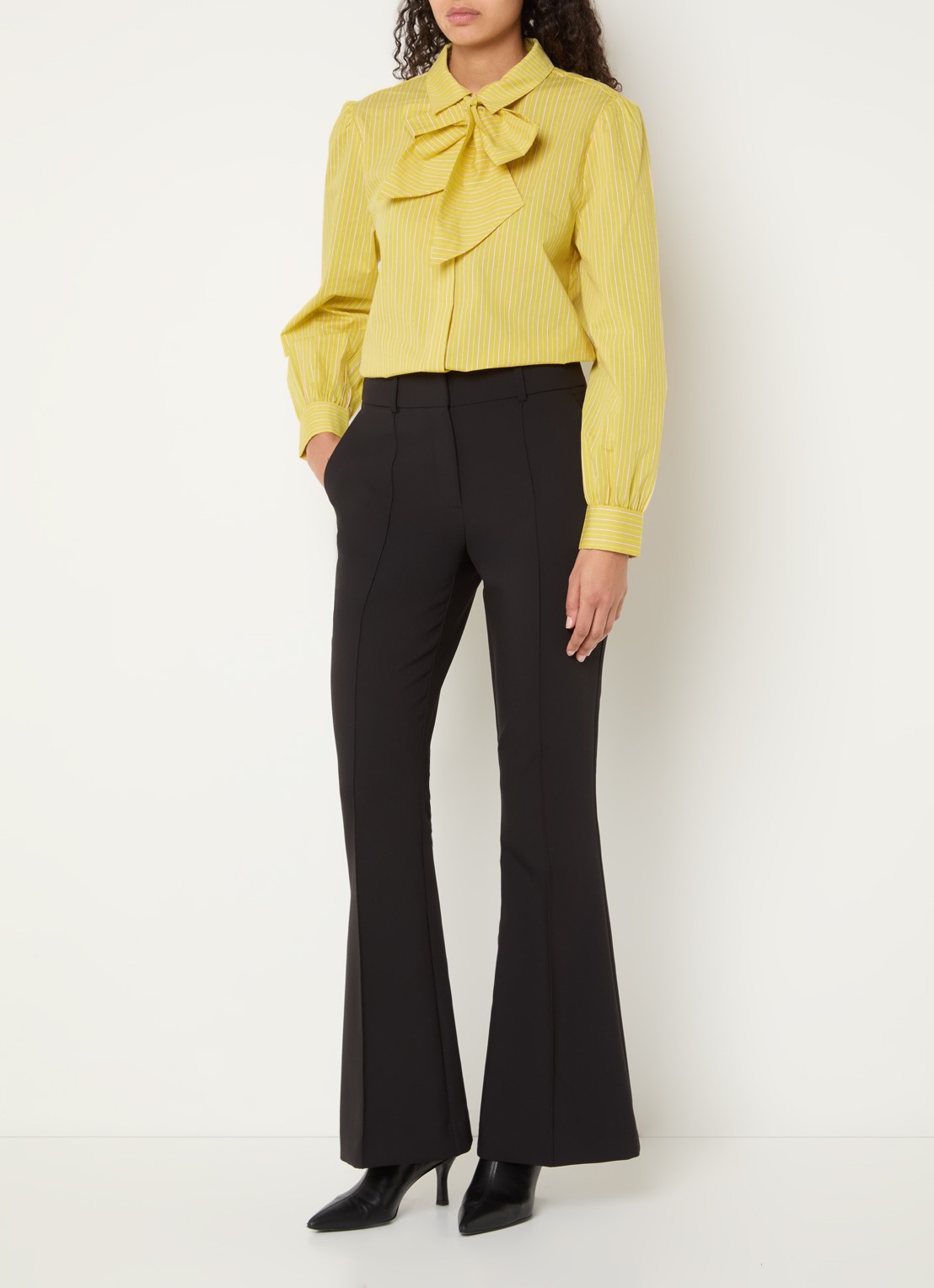 Aaiko Fenne blouse met sjaalkraag en streepprint - voorkant 3 geel