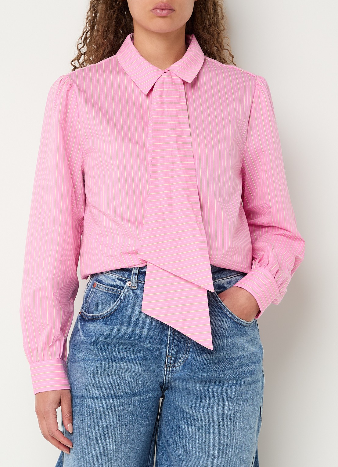 Aaiko Fenne blouse met sjaalkraag en streepprint - detail 4 roze