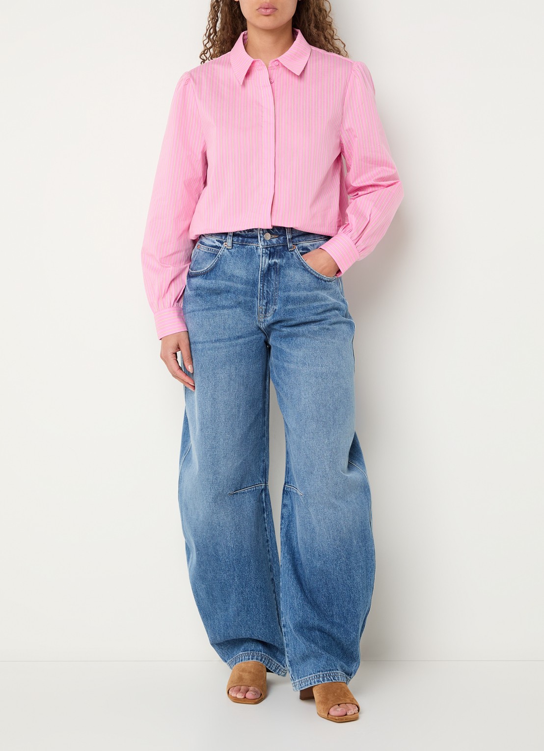 Aaiko Fenne blouse met sjaalkraag en streepprint - voorkant 3 roze