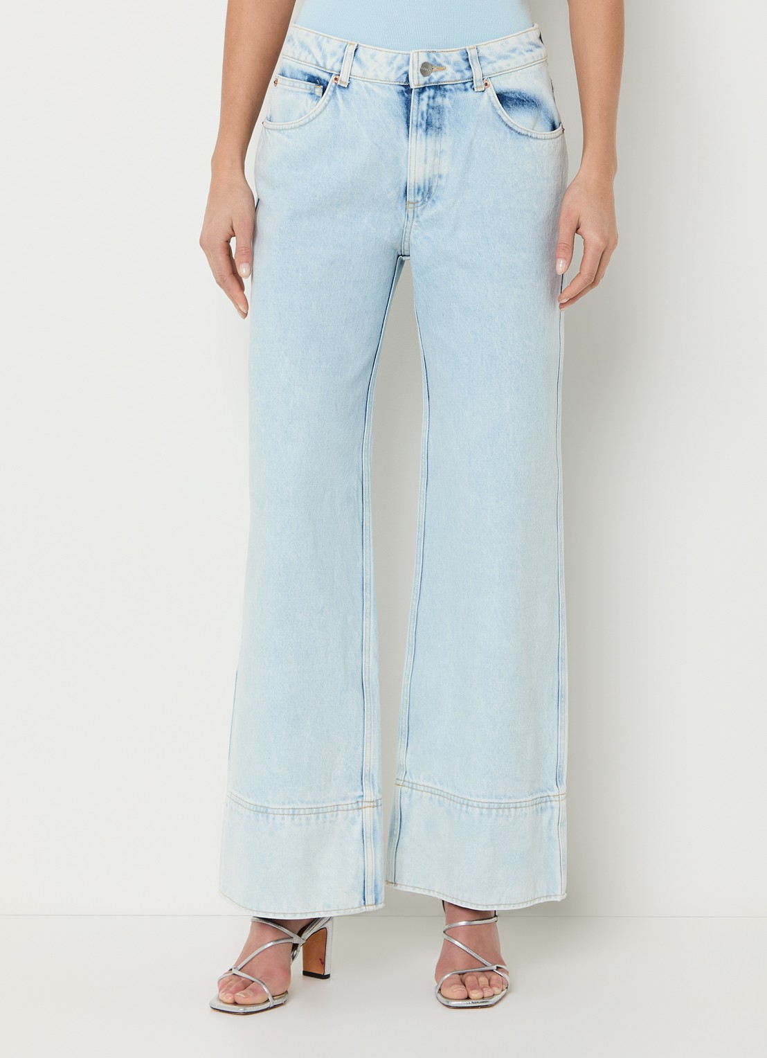 Aaiko Gaby high waist wide leg jeans met lichte wassing - detail indigo