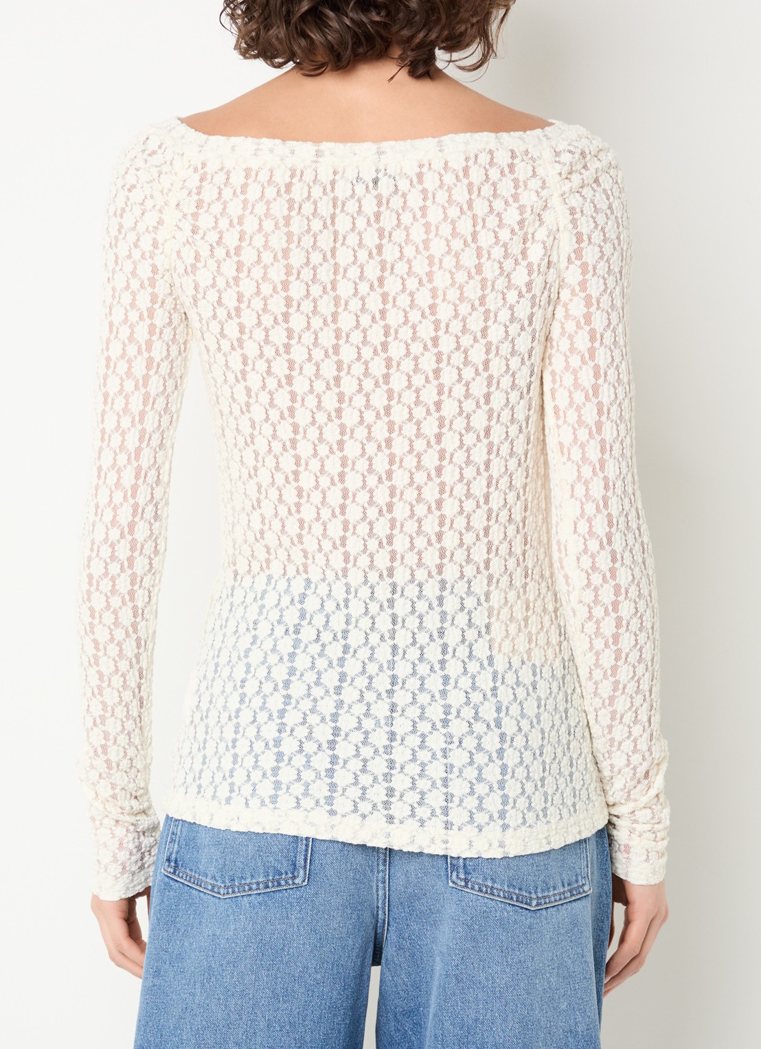 Aaiko Gemma semi-transparante top van kant - achterkant 4 gebroken wit