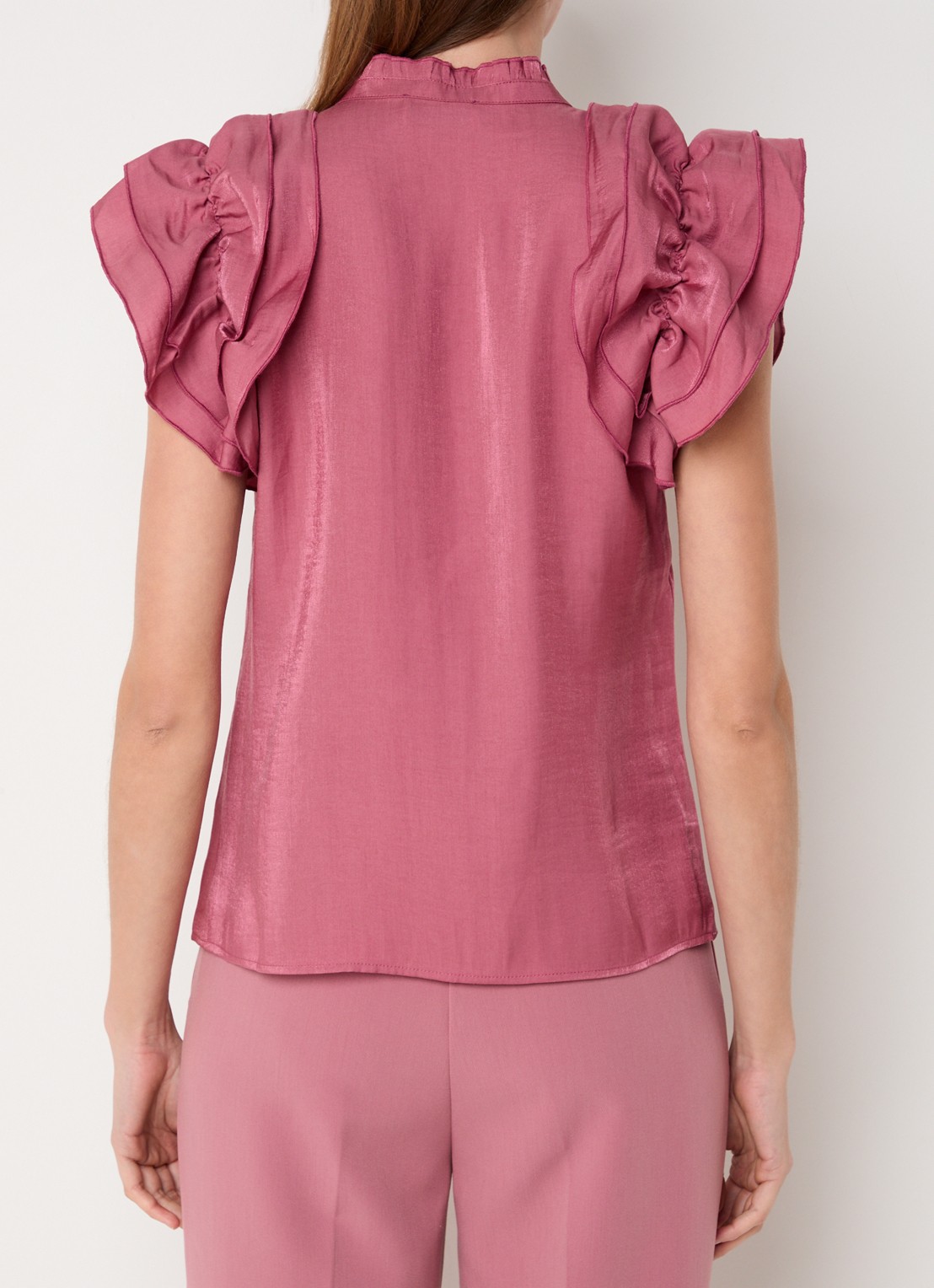 Aaiko Gezana Vis blouse met glanzende finish - achterkant 2 donkerroze