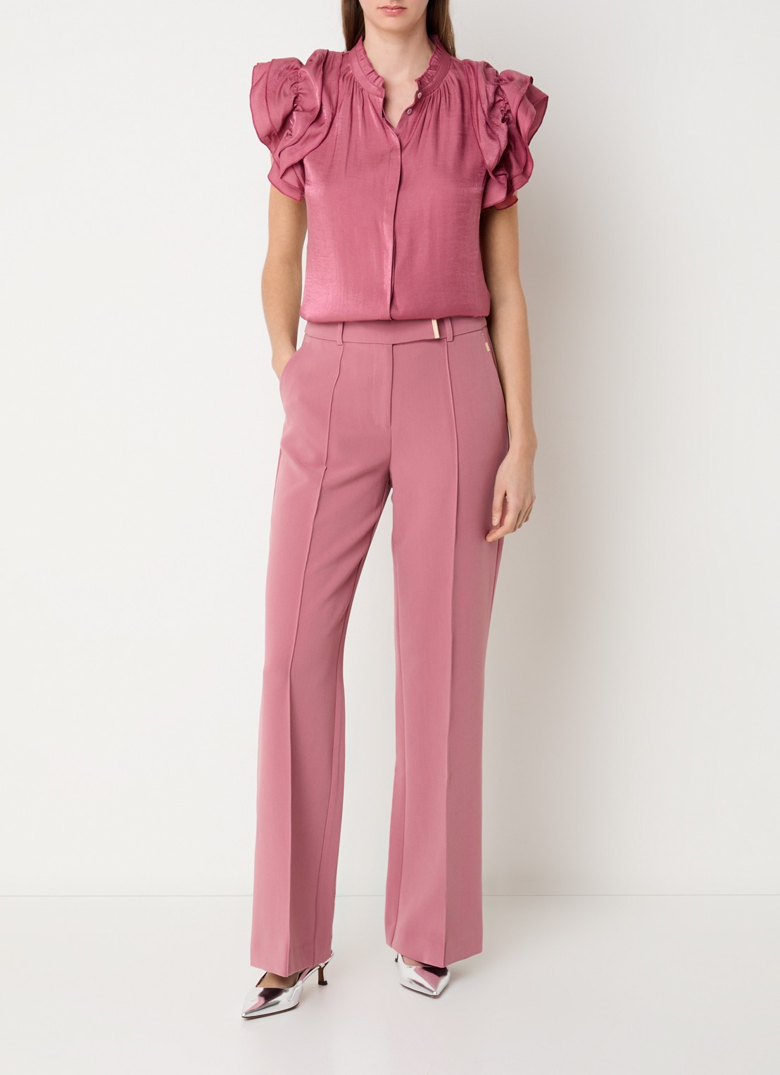 Aaiko Gezana Vis blouse met glanzende finish - voorkant 4 donkerroze