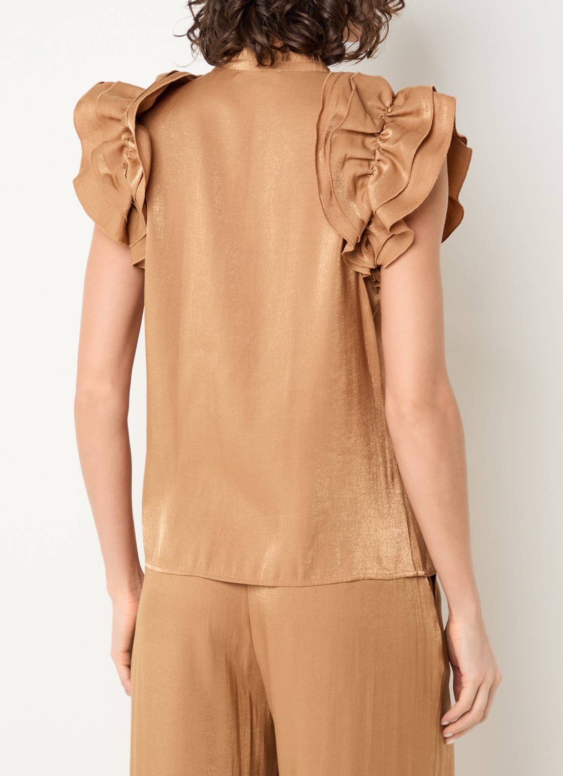 Aaiko Gezana Vis blouse met glanzende finish - achterkant 4 camel