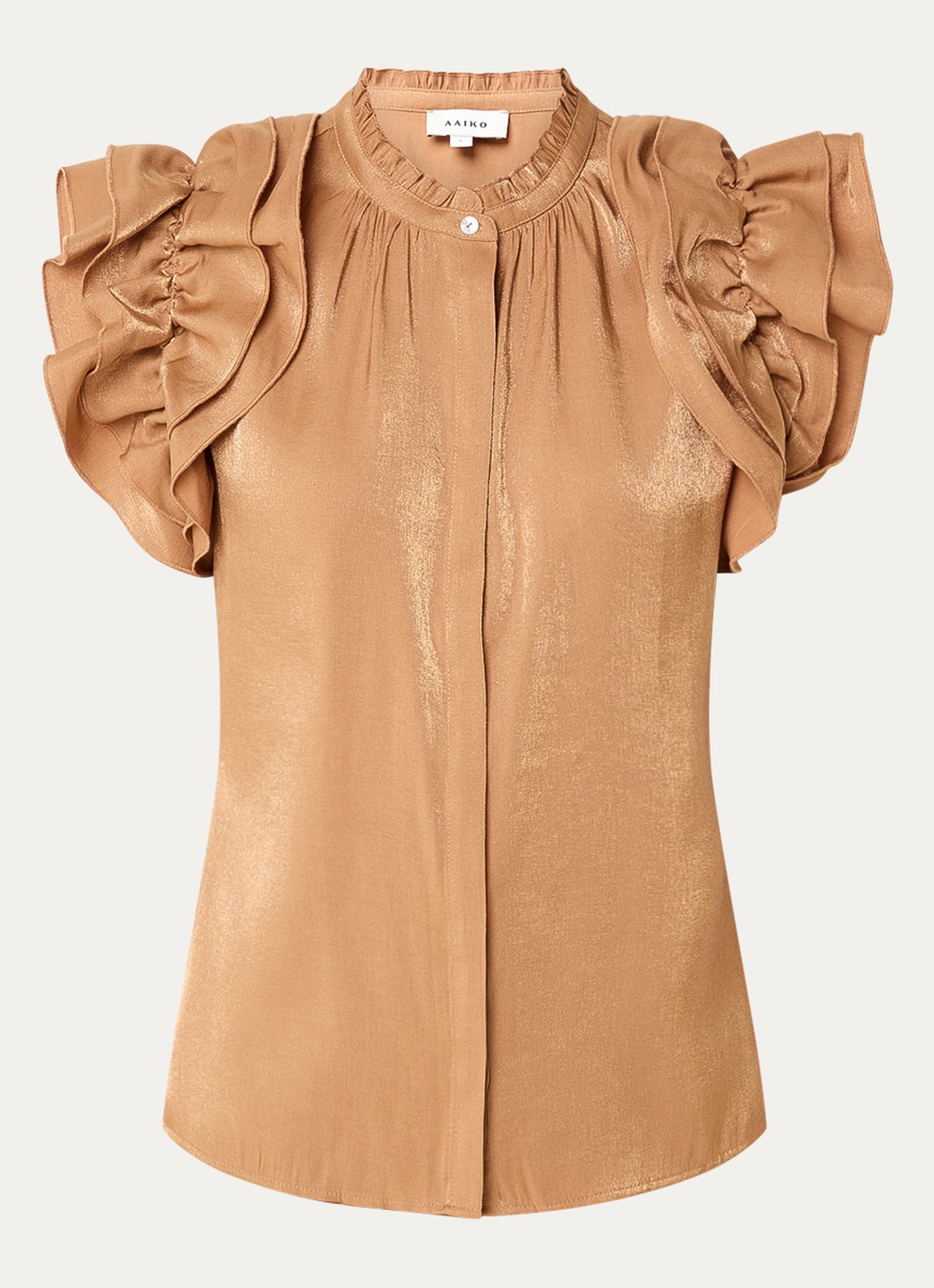 Aaiko Gezana Vis blouse met glanzende finish - voorkant 2 camel