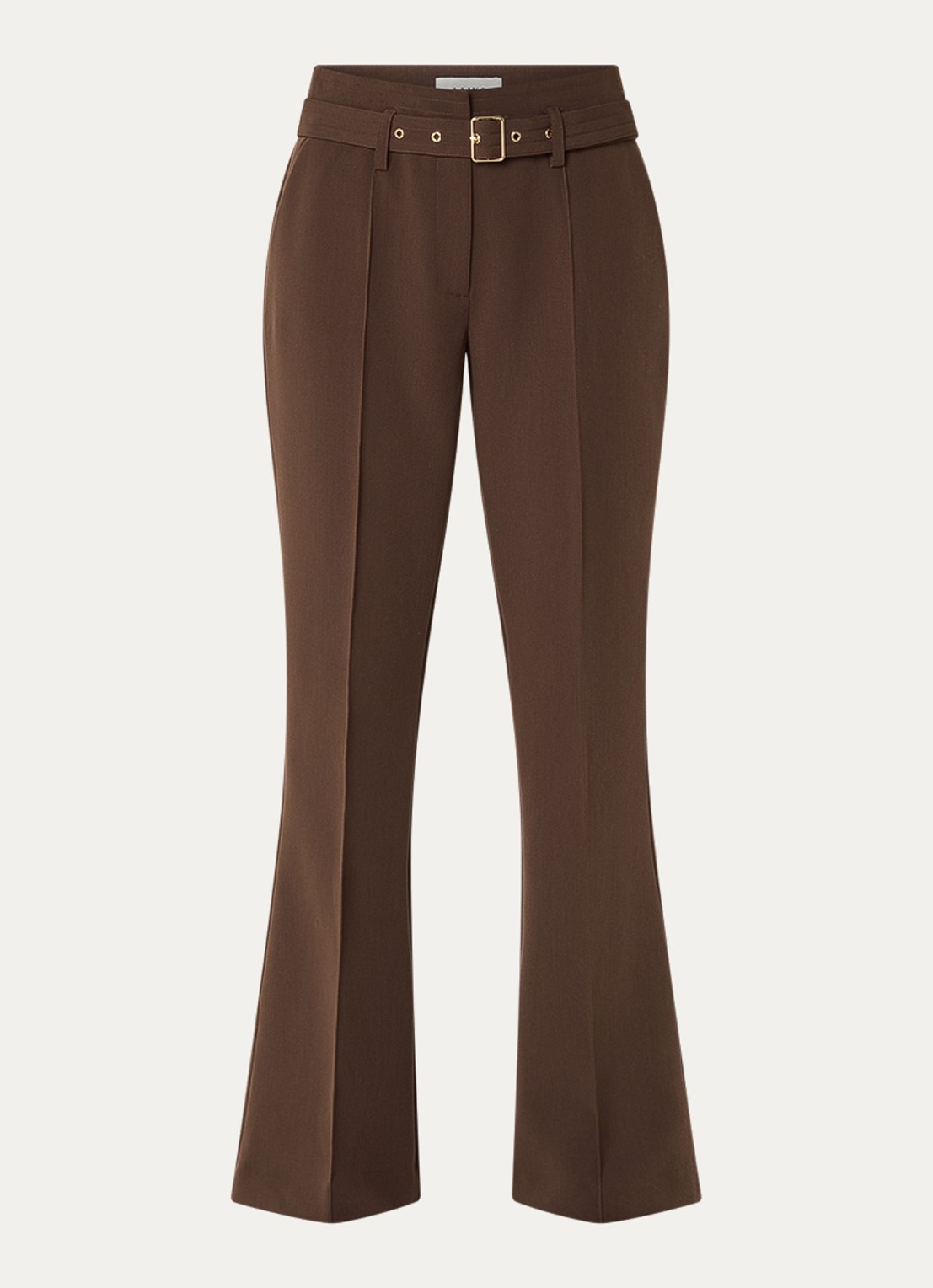 Aaiko Glenn mid waist flared fit pantalon met ceintuur en steekzakken - voorkant 3 hazelnootbruin