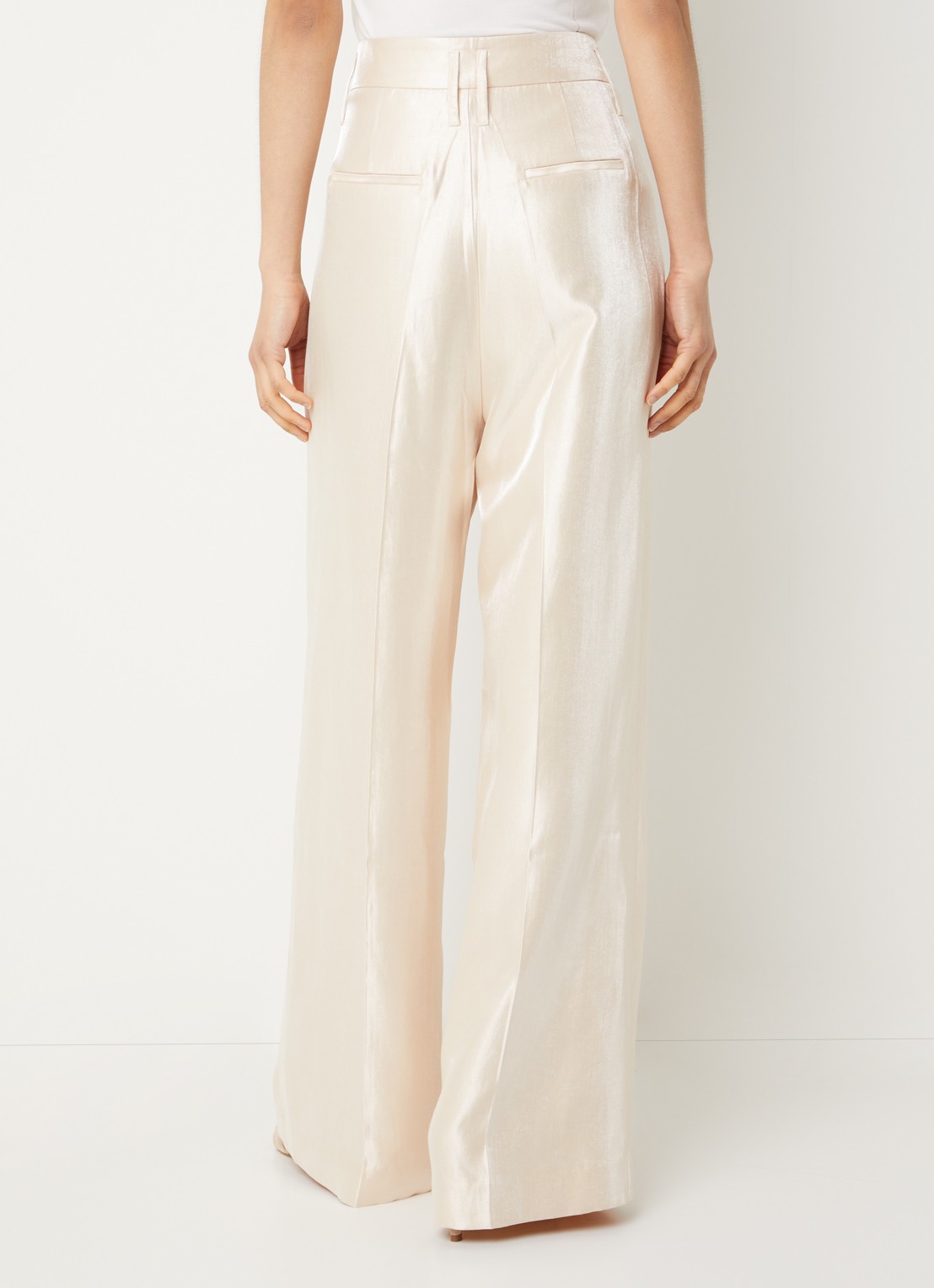 Aaiko Hailey high waist wide fit pantalon met metallic finish - achterkant vanillegeel