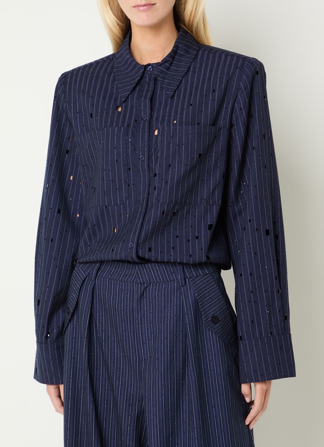 Aaiko Heida blouse met strass - detail 2 donkerblauw