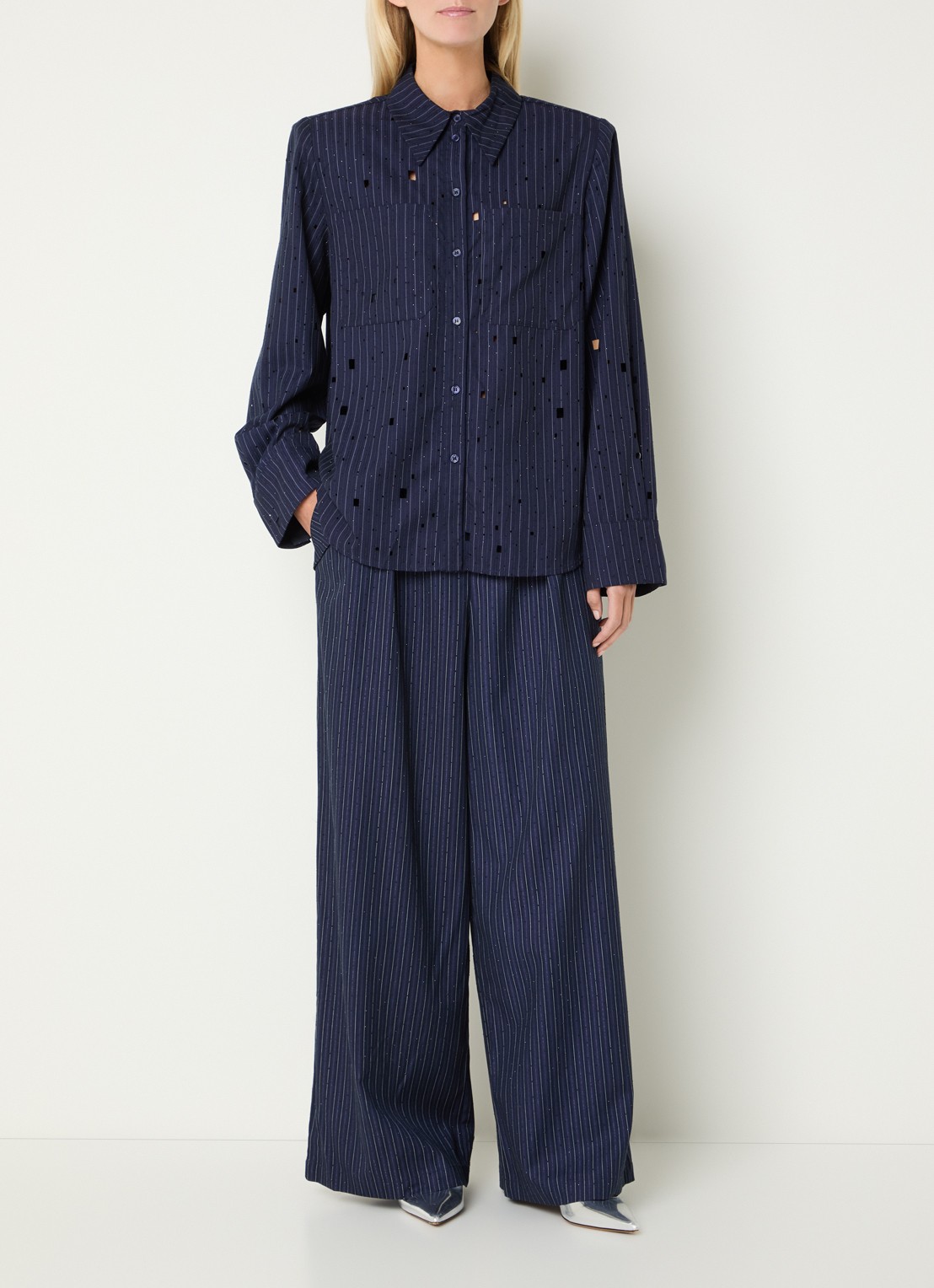 Aaiko Heida blouse met strass - voorkant 4 donkerblauw