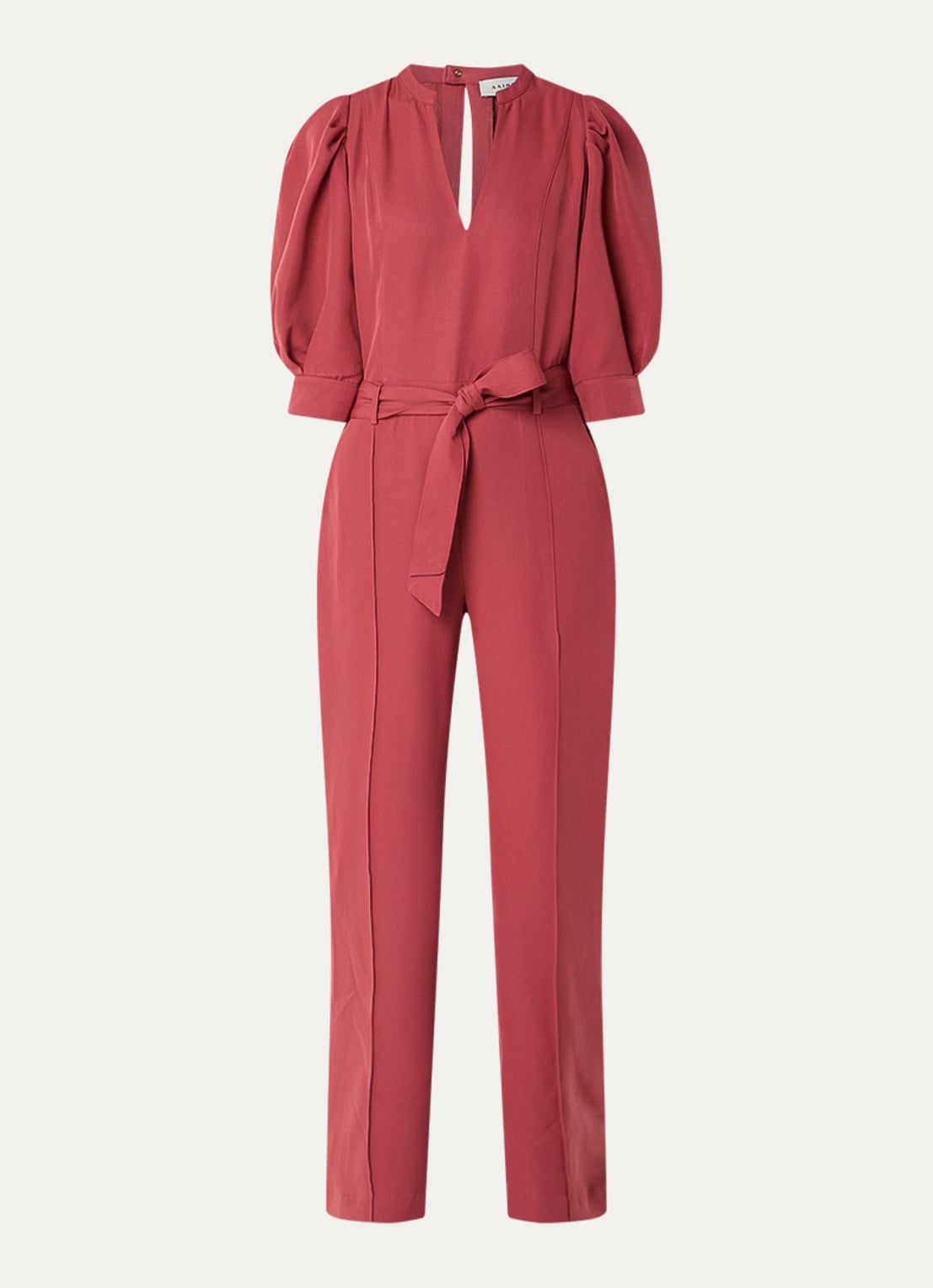 Aaiko Hellen jumpsuit met strikceintuur - voorkant steenrood