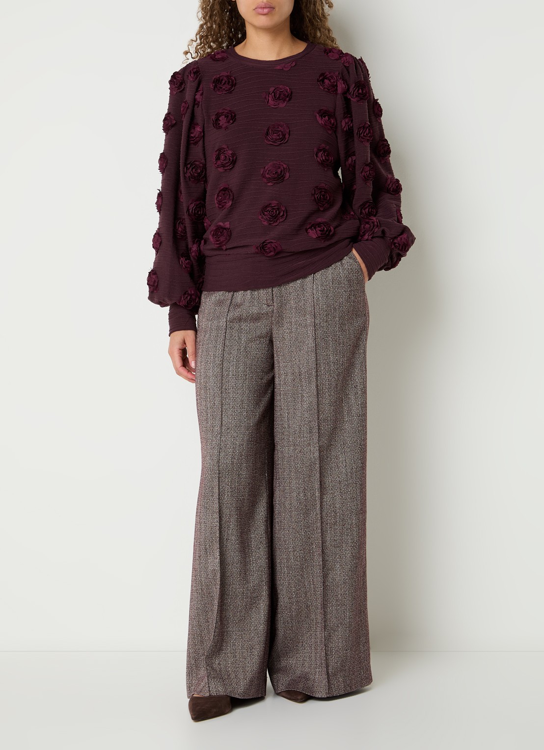 Aaiko Isha top met bloemenprint - voorkant 3 bordeauxrood