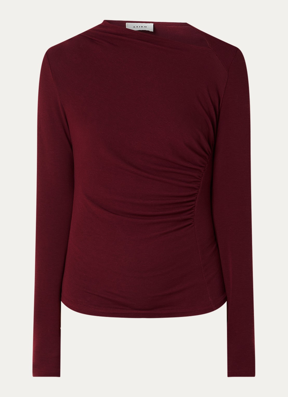Aaiko Jalisse top in wolblend met asymmetrische hals - voorkant 2 bordeauxrood