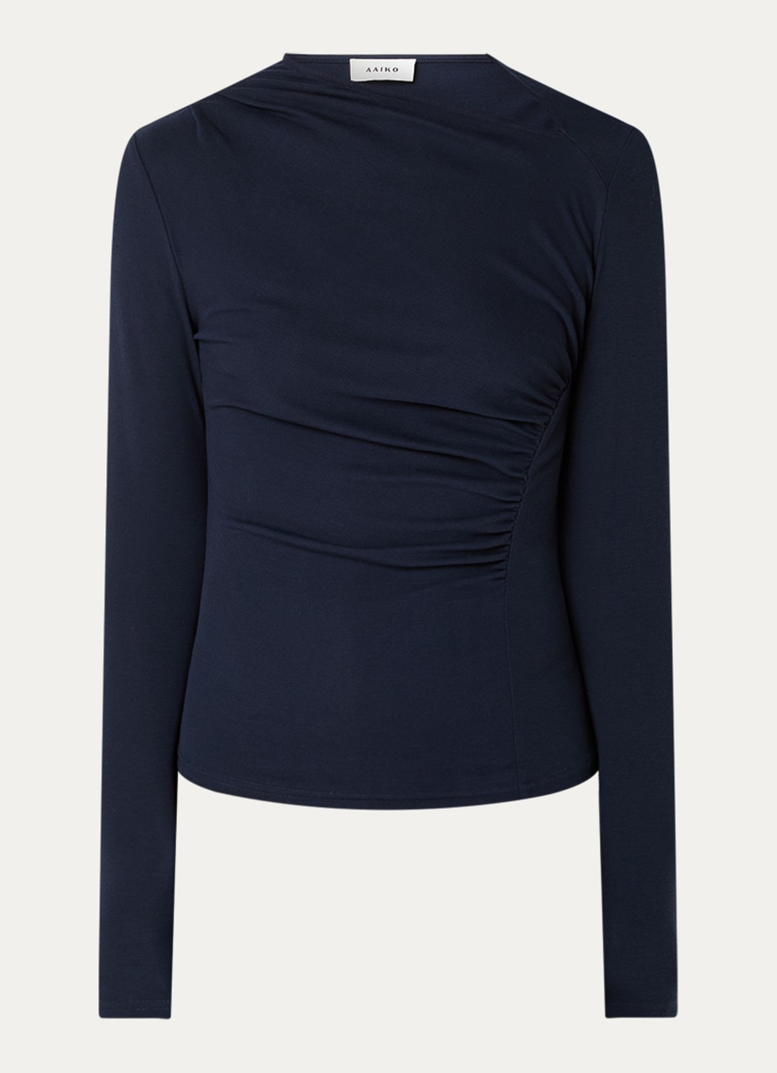 Aaiko Jalisse top in wolblend met asymmetrische hals - voorkant 2 donkerblauw