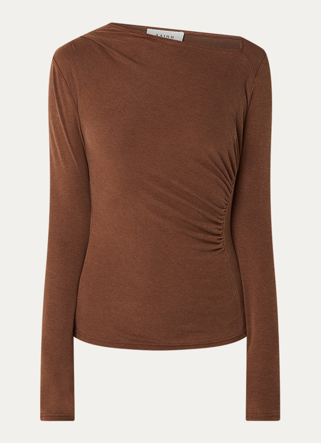 Aaiko Jalisse top in wolblend met asymmetrische hals - voorkant 3 cognac