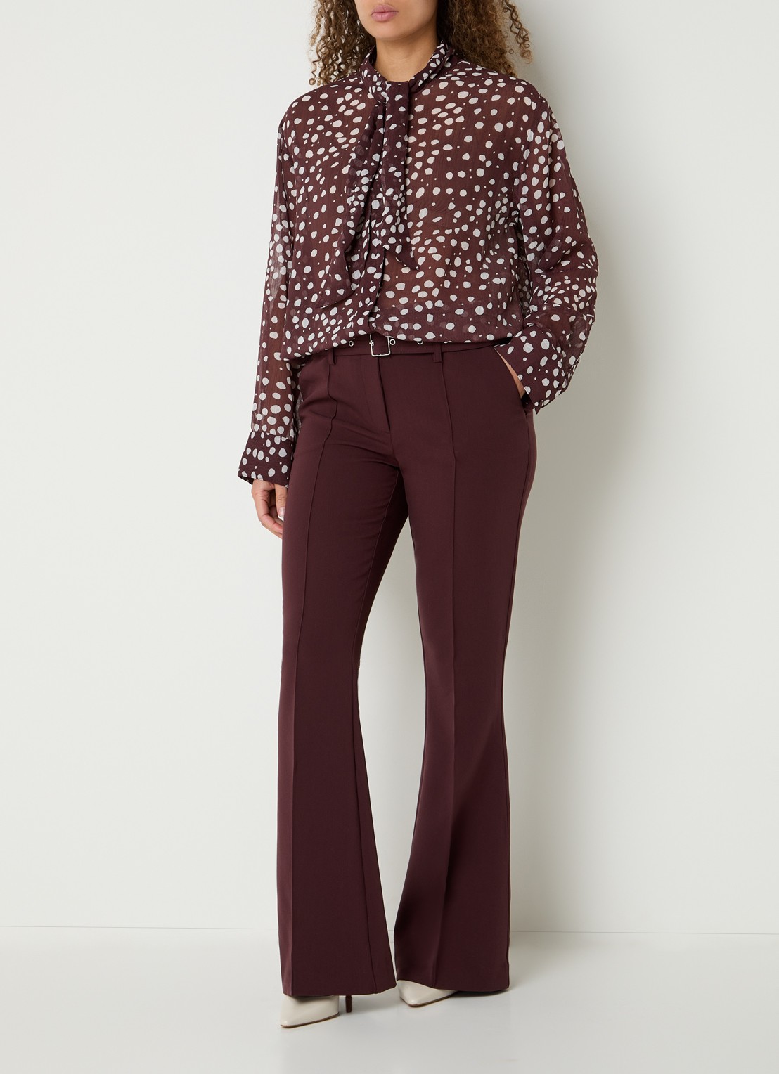 Aaiko Janesse blouse met print en sjaalkraag - voorkant 4 bordeauxrood