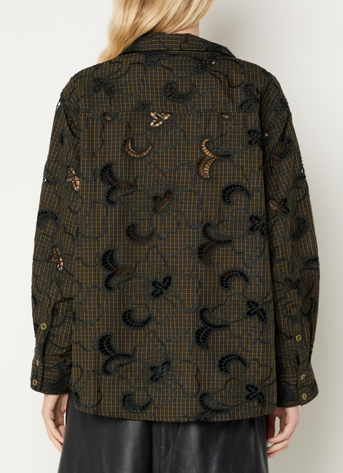Aaiko Janesse blouse met ruitdessin en broderie  - achterkant bruin
