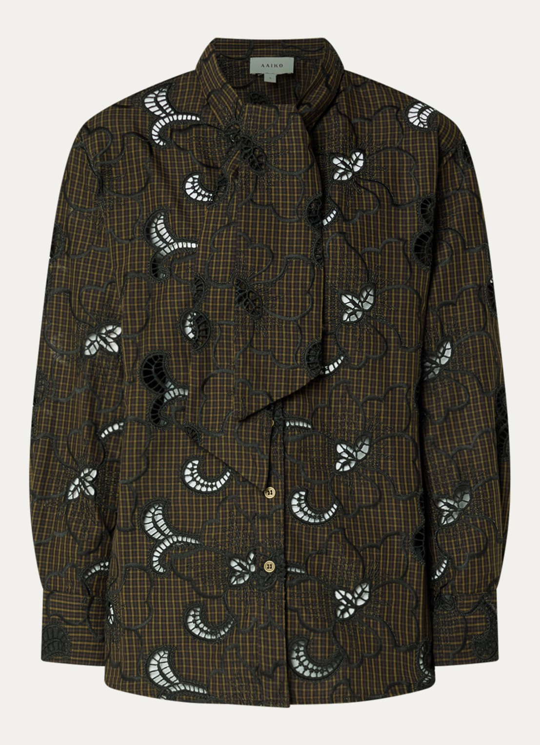 Aaiko Janesse blouse met ruitdessin en broderie  - voorkant 2 bruin