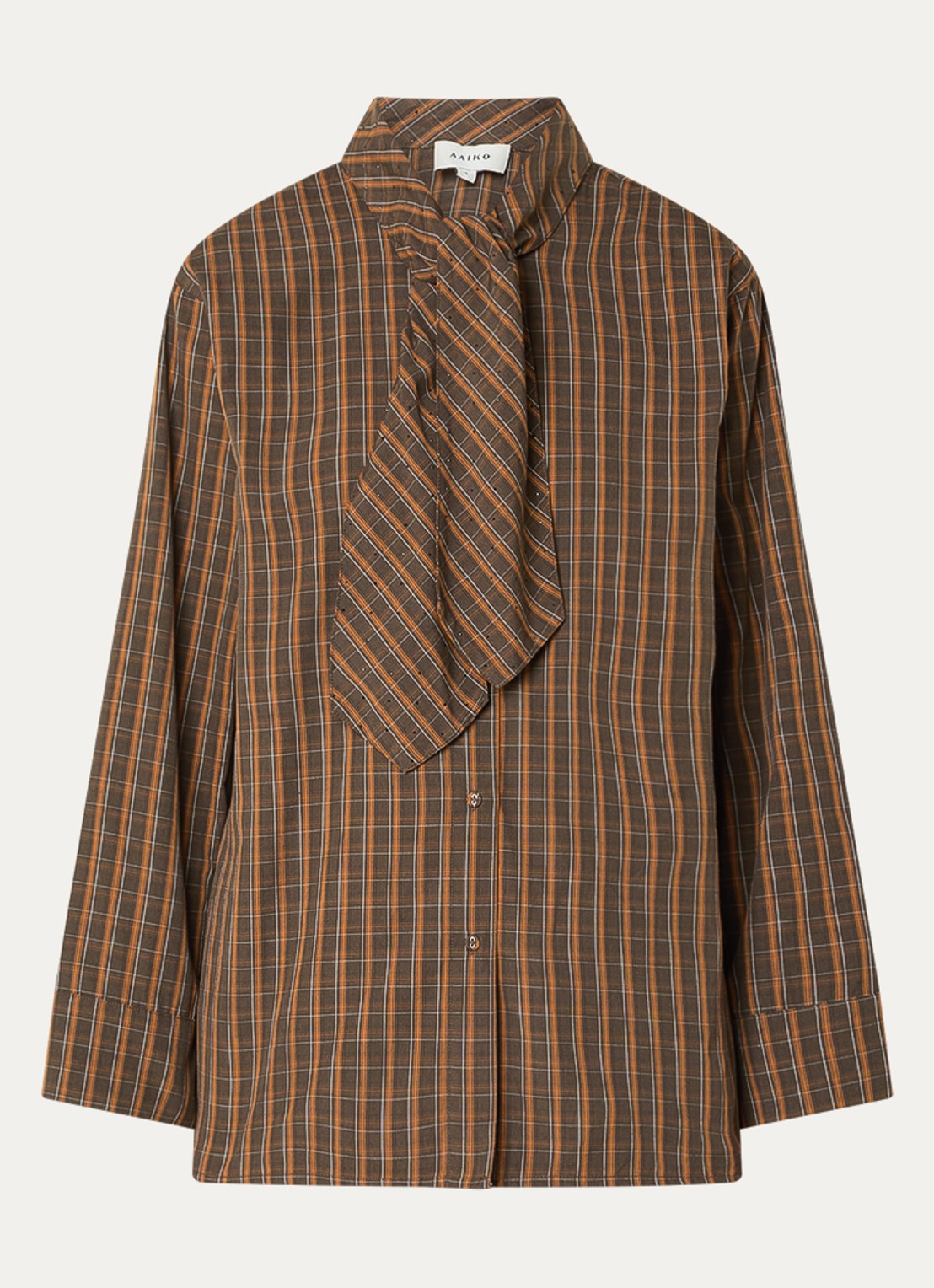 Aaiko Janesse blouse met ruitdessin en sjaalkraag - voorkant 2 bruin