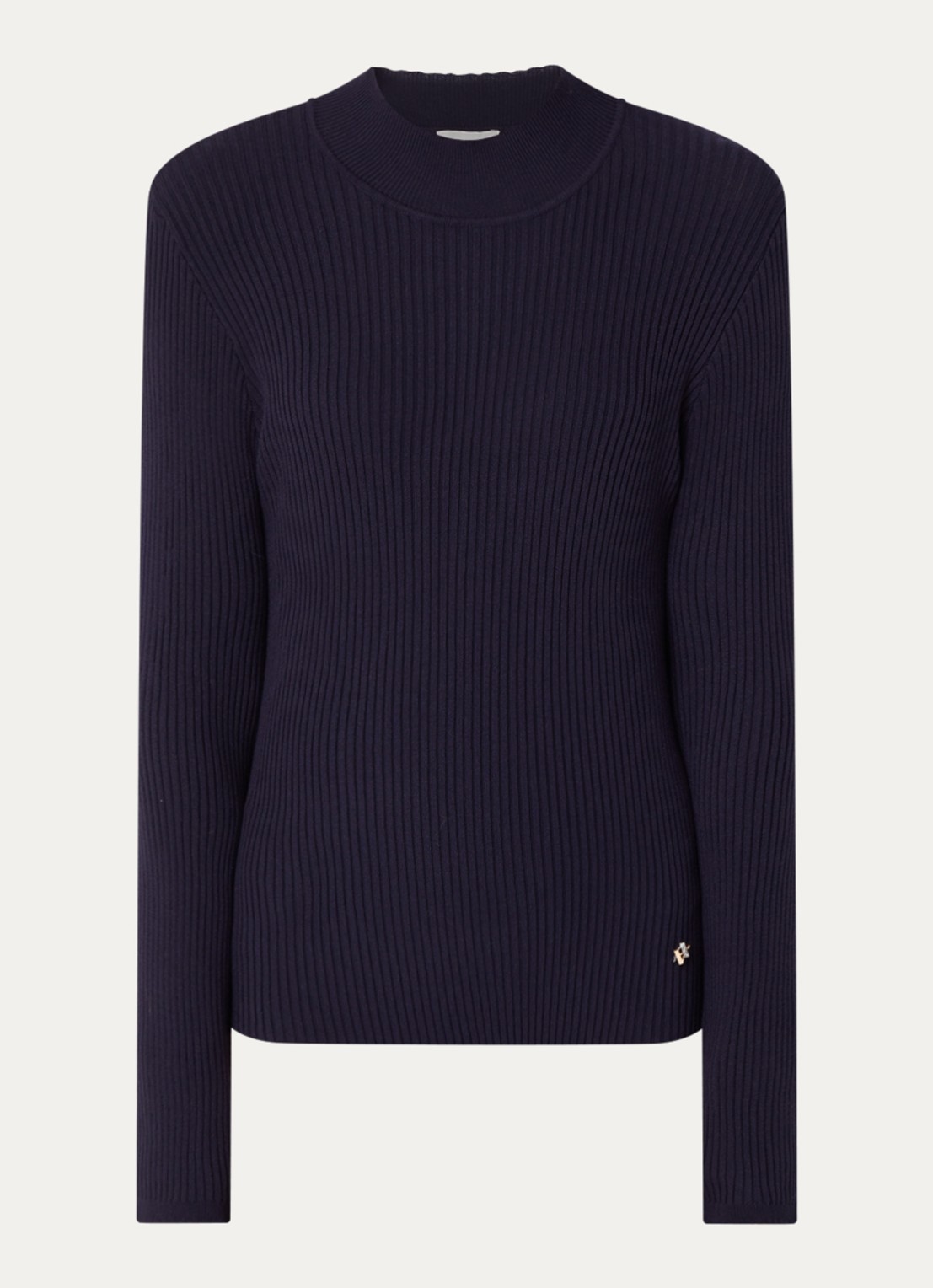 Aaiko Jaro ribgebreide trui met opstaande kraag - voorkant donkerblauw