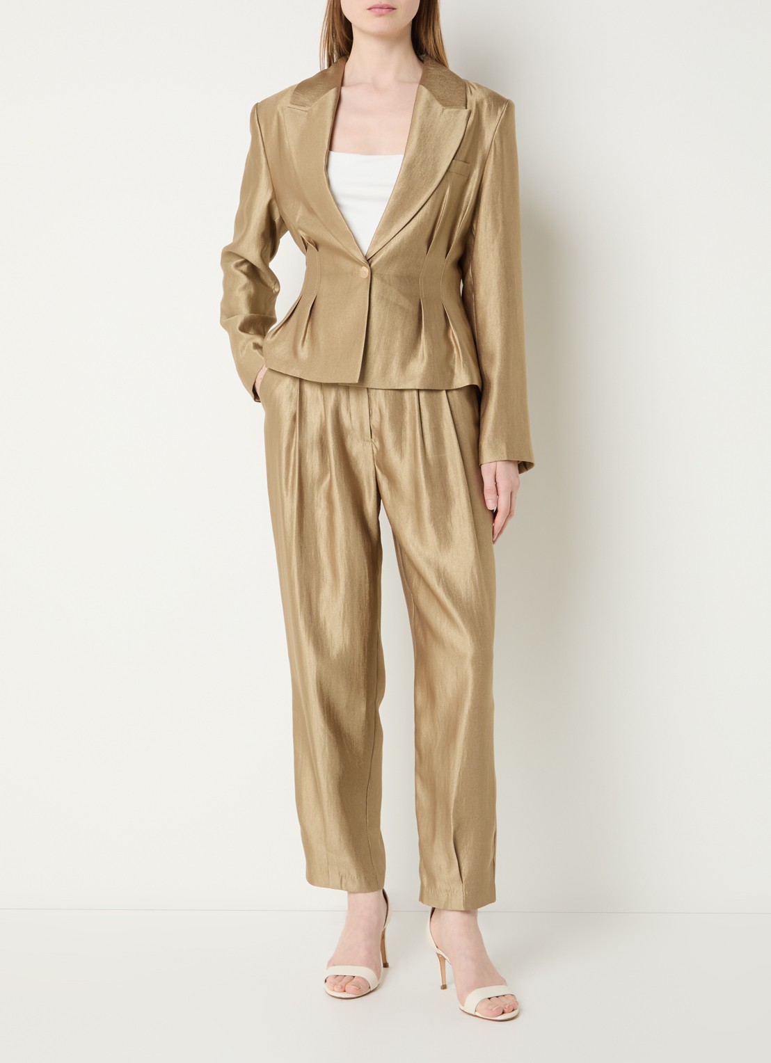 Aaiko Jasmin getailleerde blazer met metallic finish - voorkant 3 goud