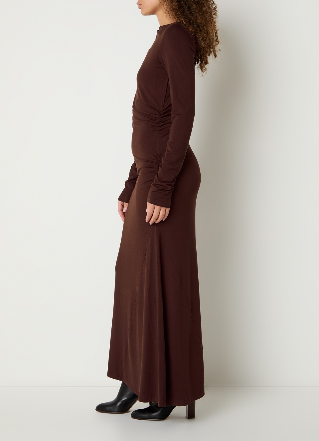 Aaiko Jaxe maxi jurk met asymmetrische zoom - voorkant 4 kastanjebruin
