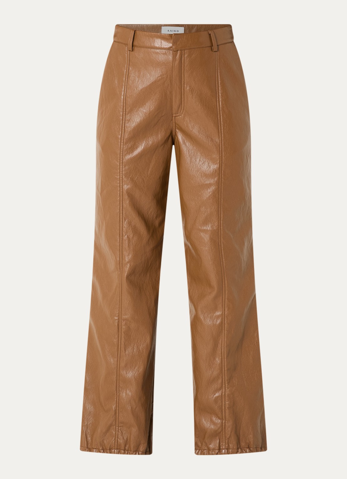 Aaiko Jet high waist tapered fit broek van imitatieleer - voorkant 2 bruin