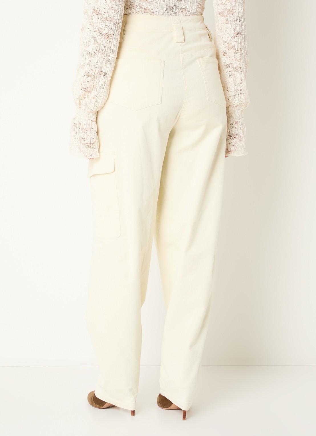 Aaiko Joshua high waist loose fit broek van corduroy - achterkant creme