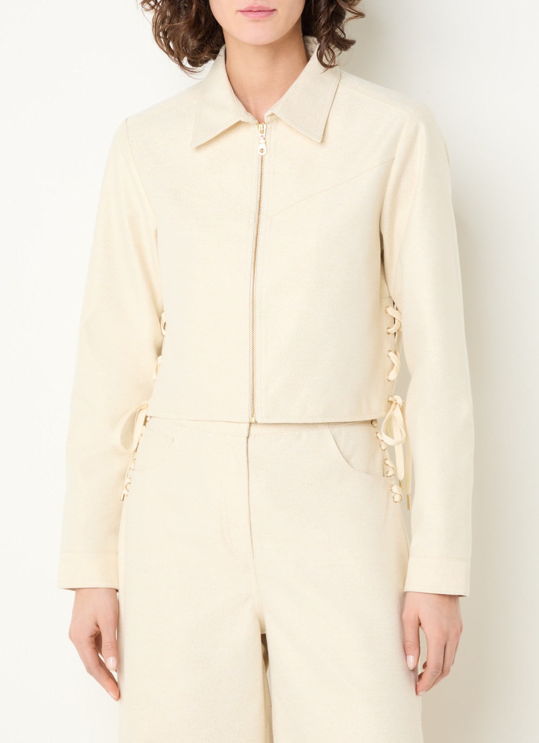 Aaiko Judith cropped jack met lurex - detail gebroken wit