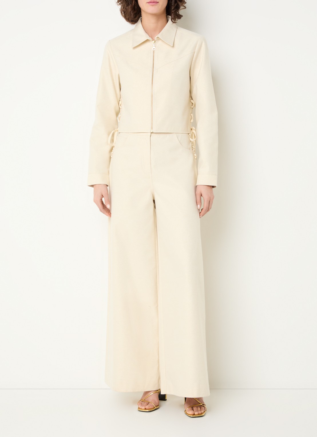 Aaiko Judith cropped jack met lurex - voorkant 4 gebroken wit