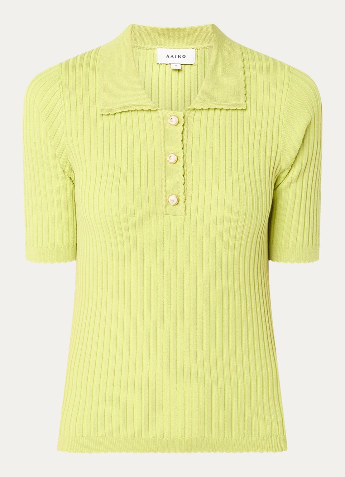 Aaiko Julia ribgebreide top  - voorkant 3 lime
